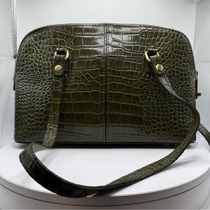Patricia Nash Sophie Olive Green‎ Croc-Embossed Leather Satchel Shoulder Bag